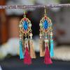 Boho Vintage Crystal Beads Drop Dangle Earrings For Women Handmade Leaf Tassel Geometric Hollow Antique Gold Color Zircon Gift