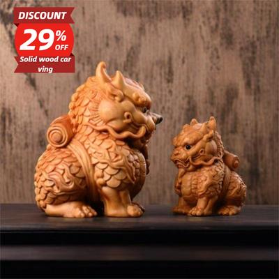Rzeźba w drewnie Zatwierdzona przez maskotkę Qilin rzeźby figurki Rzeźba z litego drewna Urocza Dekoracja do domu pokoju biura bogactwa szczęścia Feng Shui