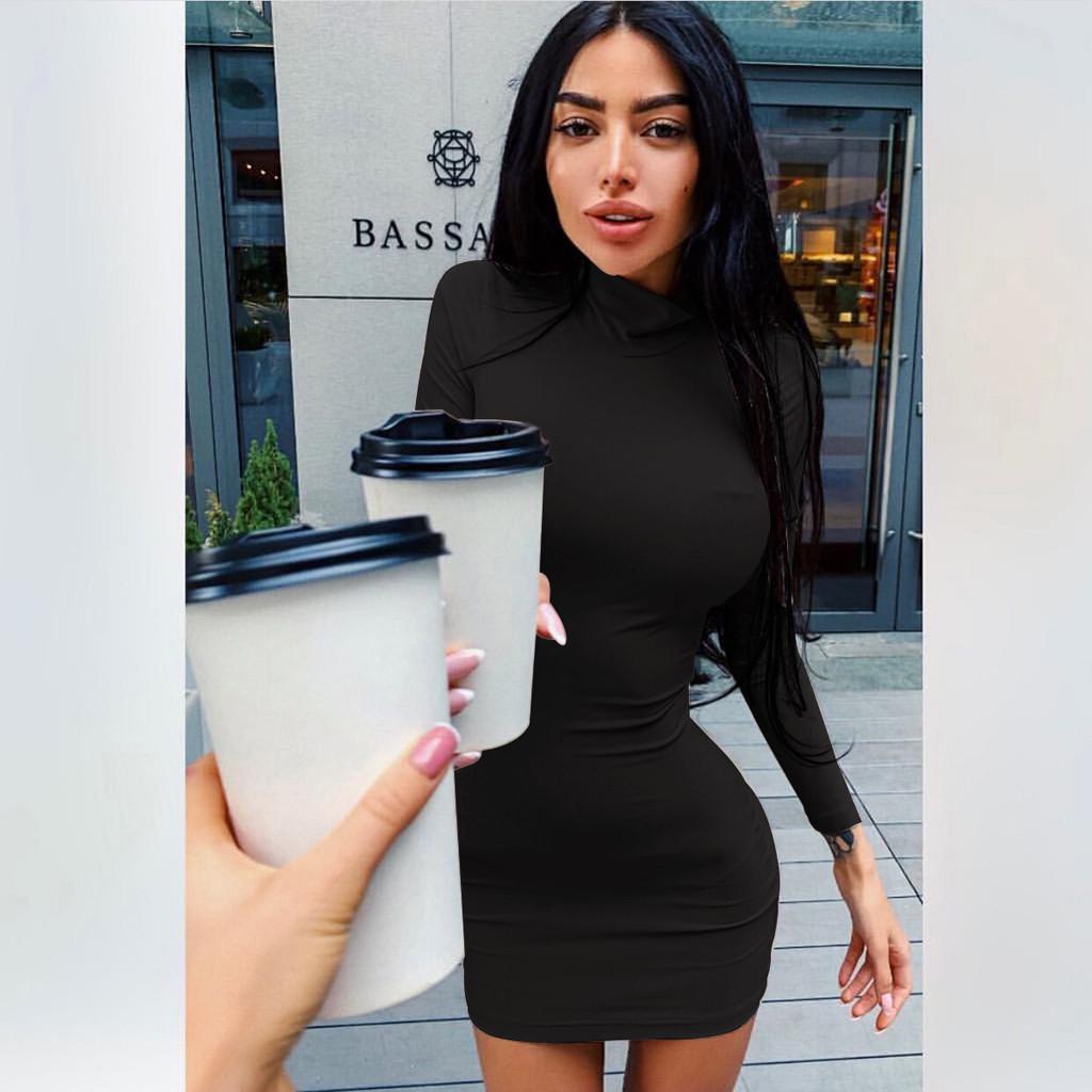 Diamond black high collar long sleeve tight dress