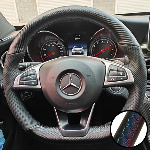 DIY Car Steering Wheel Cover Carbon Fiber Leather For Mercedes-Benz A45 AMG W205 C43 C63S AMG CLA45 CLS63 AMG GLC 43 63 AMG
