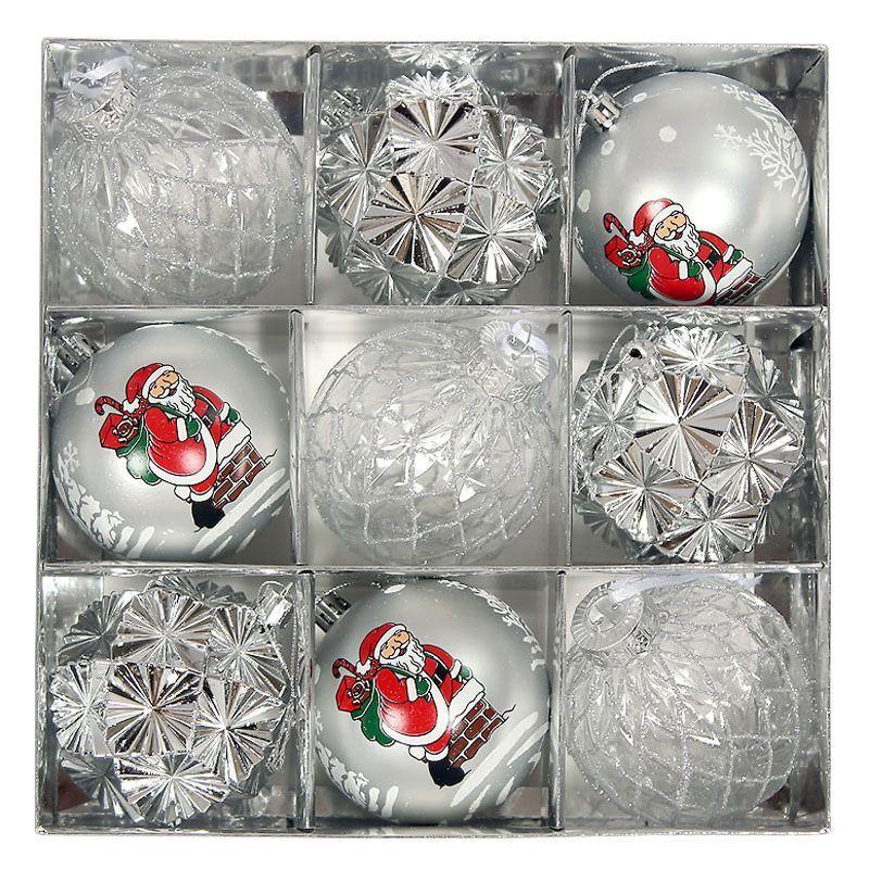 

9pcs 8cm Christmas Tree Ornament Balls Cartoon Santa Claus Electroplated Green Xmas Balls for Home Party Decoration Navidad 2024 8cm серебряный