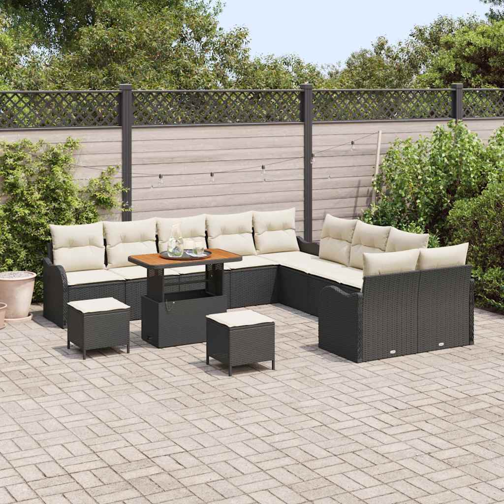 Garden Sofa Set with Cushions 13 pcs Black and Cream