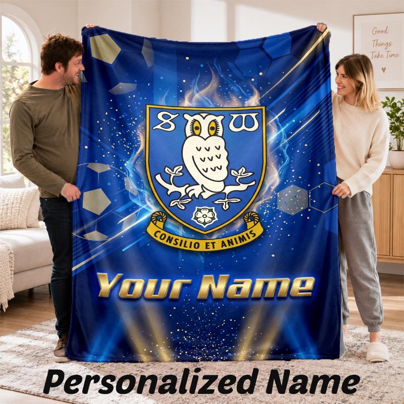 Sheffield Wednesday FC Personalized Flannel Blanket Custom Name Text Soft Throw Blanket Home Decor