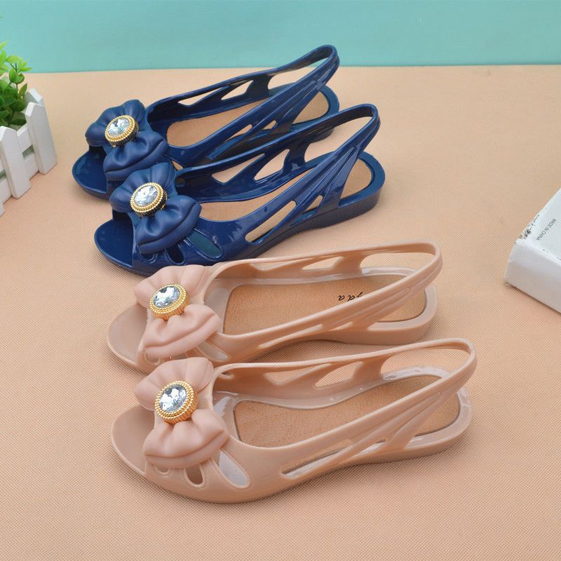 Women's Fish Mouth Plastic Sandals Summer Flat Plastic Jelly Shoes Fashion Versatile Sandals