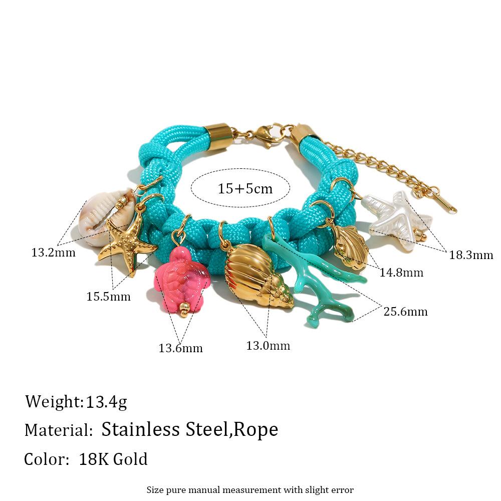 

Blue Woven Rope Ocean Element Pendant Bracelet Necklace for Women 18k Gold Color Starfish Shell Summer Jewelry Accessories Gift
