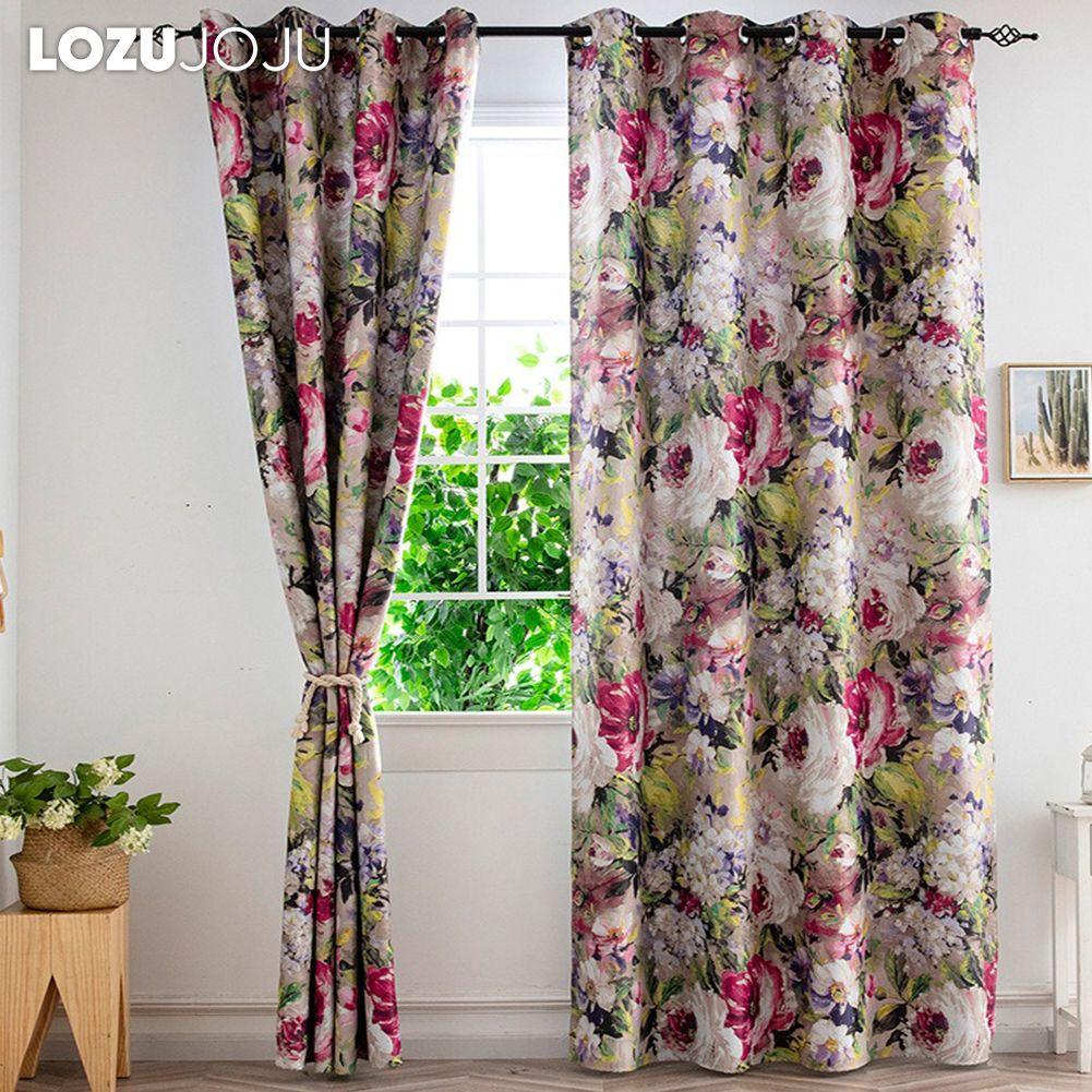 1PC LOZUJOJU 70-80% Blackout Countryside Style Oil Colored Floral Print High-quality Blackout Curtains for Bedroom Living Room Window for Home Decor