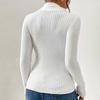 Womens Slim Fit Long Sleeve Knit Sweater V-Neck Solid Color Ribbed Hem Split Elegant Office Wear