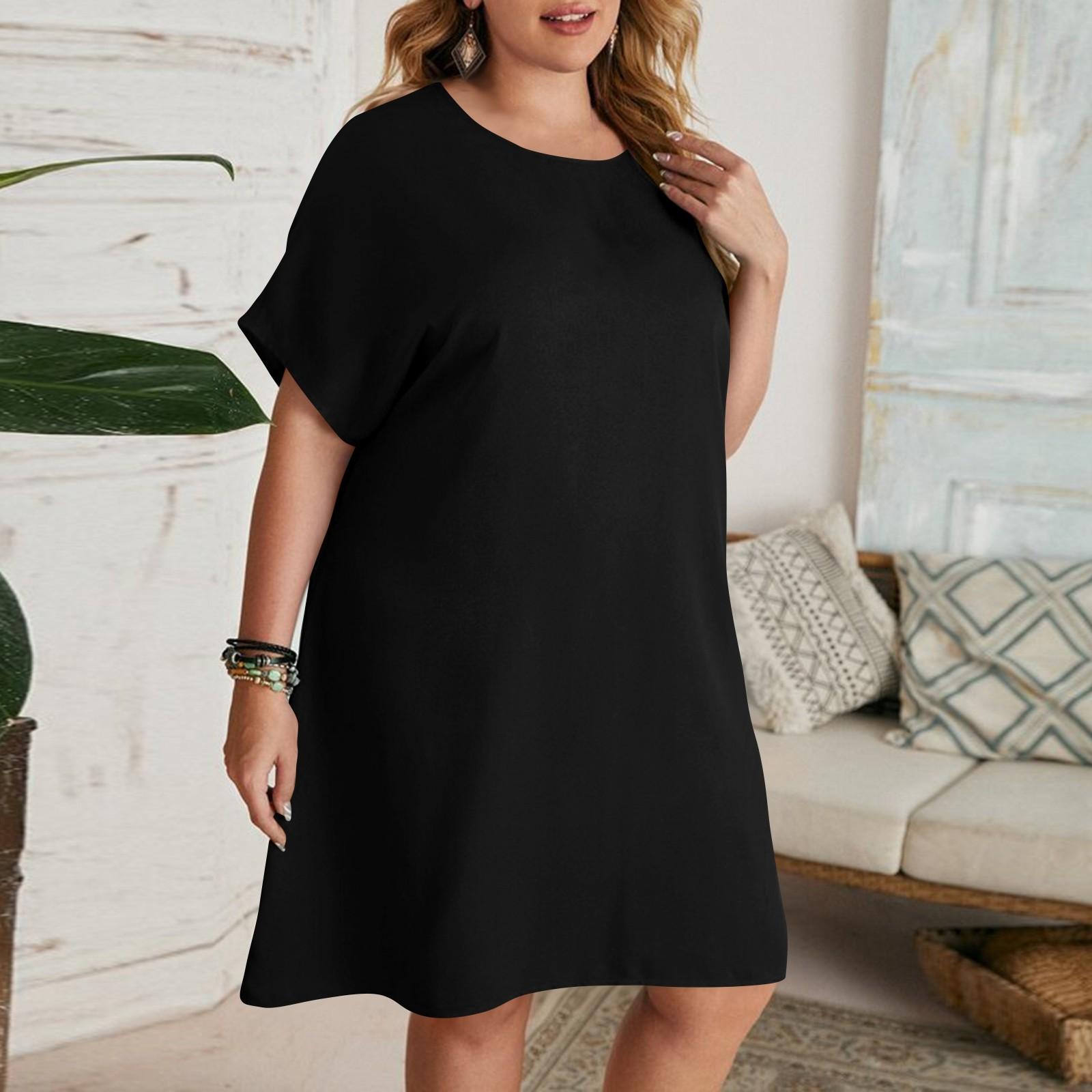 Женские летние свободные платья-рубашки с коротким рукавом и круглым вырезом — фото 4