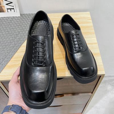 Chaussures Décontractées en Cuir Printemps et Automne Chaussures de Ville Business Britanniques pour Homme Augmentation de la Hauteur de la Plateforme Chaussures en Petit Cuir Noir 15961-X
