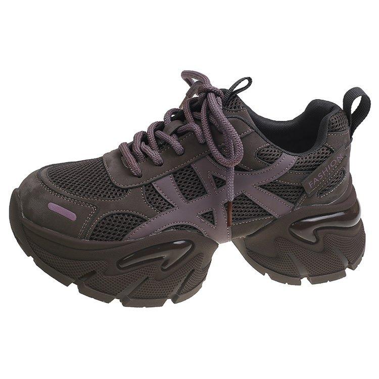 Leather thick-soled small waist dad shoes women's 2025 autumn new small 6cm height-increasing color matching sports and leisure shoes