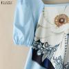 ZANZEA Women Square Collar Casual Floral Print Short Sleeve Blouse