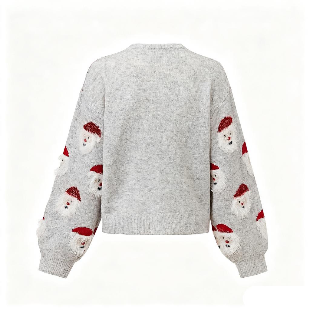 Women's Color Crewneck Cute Knit Pullover Top for Christmas Party