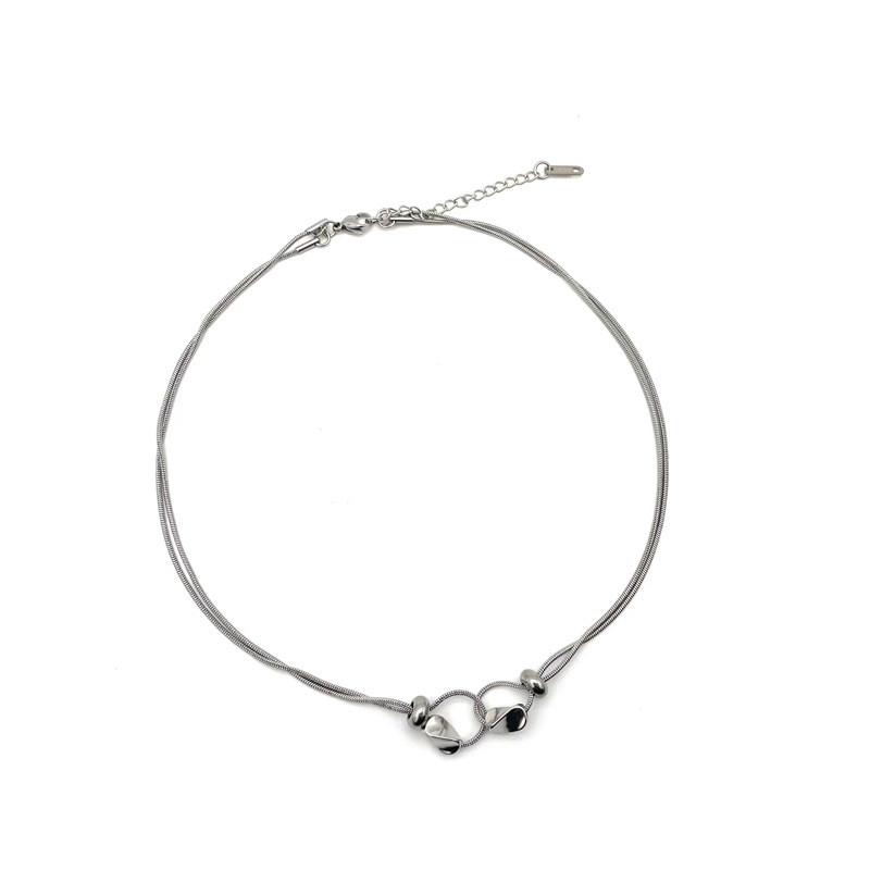 Minimalist Geometric Stainless Steel Double Layer Collar Necklace For Women And Men