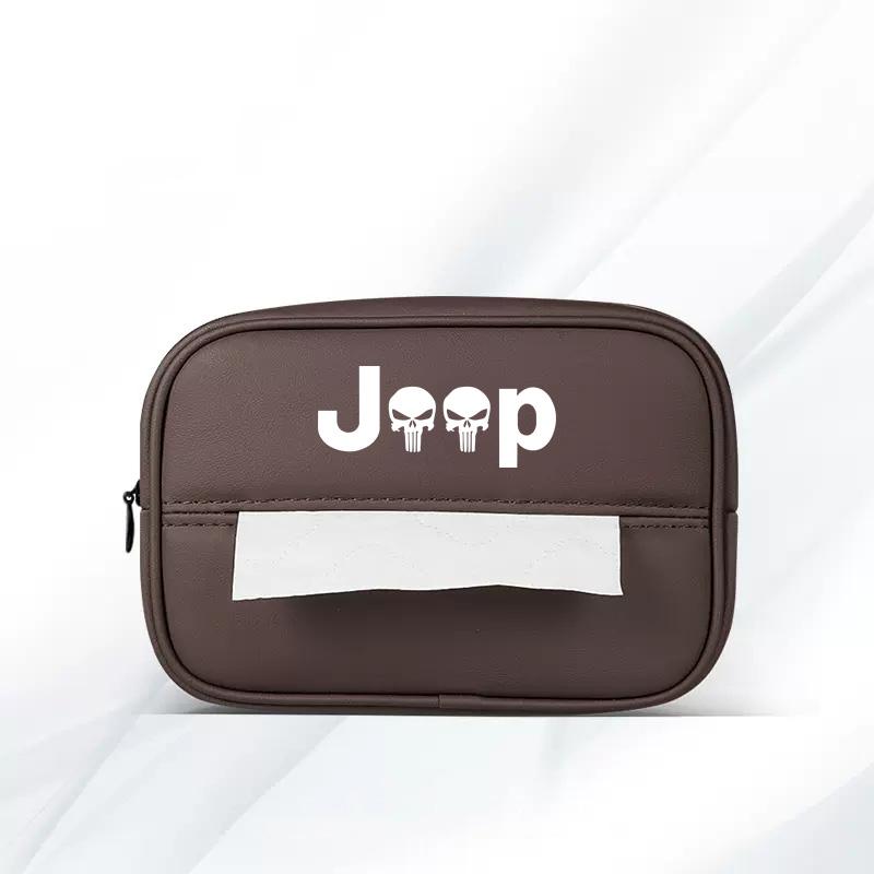 For Jeep PU Leather Car Tissue Box Armrest Paper Towel Storage Bag For Jeep Grand Cherokee Wrangler JK Gladiator Compass Rene