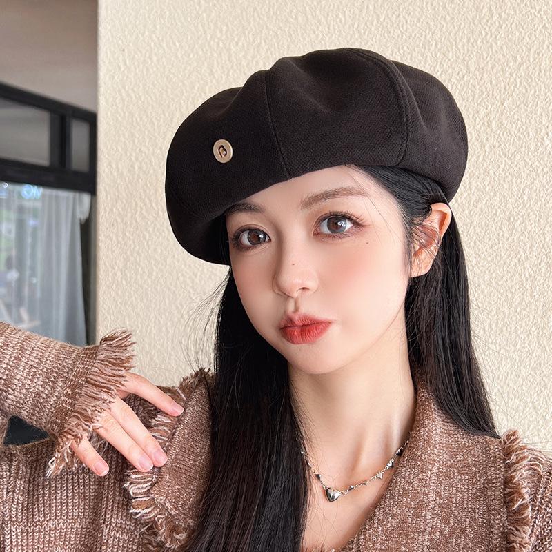 Autumn Winter Women’s Japanese Style Pumpkin Beret – Fashionable, Face-Flattering Painter Hat, Versatile for Large Head Circumference
