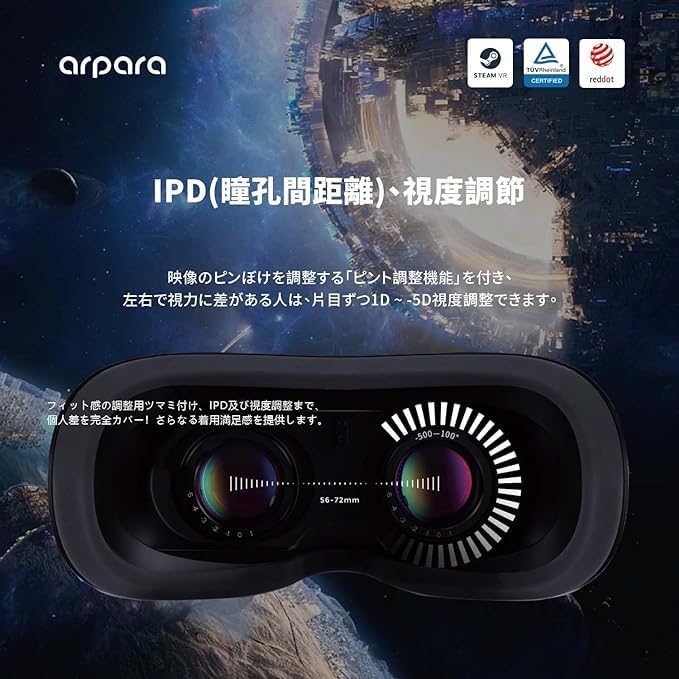 Arpara Tethered 5K VR-hodesett VR-briller for PC Ultralett 200g Pannekakelinse Dobbelt tommers videovisning [Ekte produkt] & 1.03 Micro-OLED