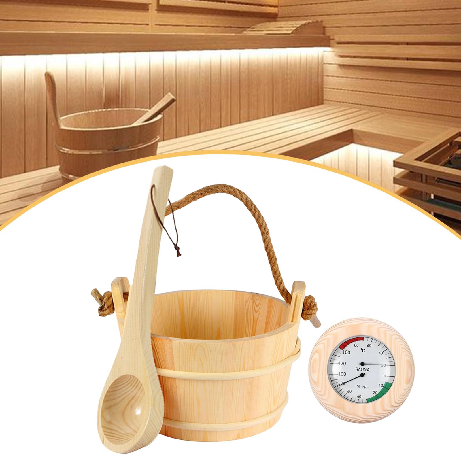 

Handmade Wooden Sauna Bucket and Ladle Set Bath Barrel Spa Tools for Sauna Tent Steamer Outdoor Use