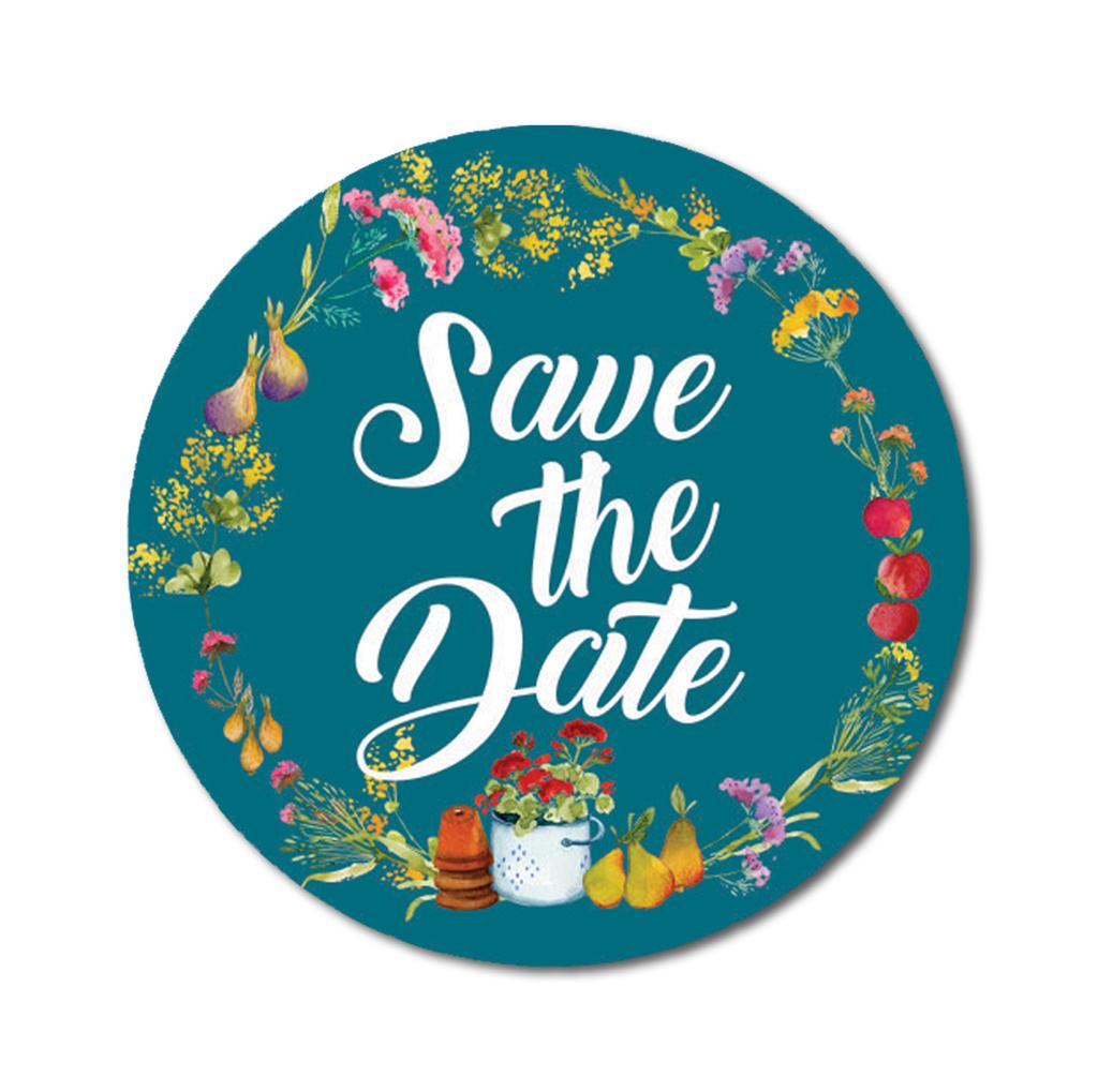 Darling Souvenir 1.6 Inches Round Red Floral & Fruit Wreath Save The Date Label Stickers-45 Pcs