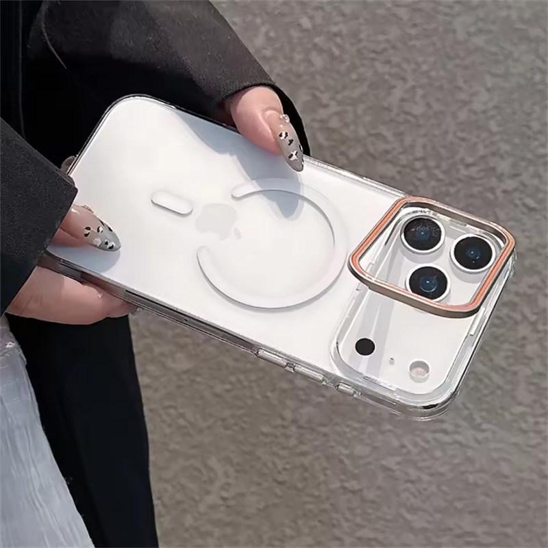 Camera Stand Bracket Magnetic Transparent Case for iPhone 17 Air 16 15 14 Pro Max Wireless Charging for Magsafe Acrylic Cover