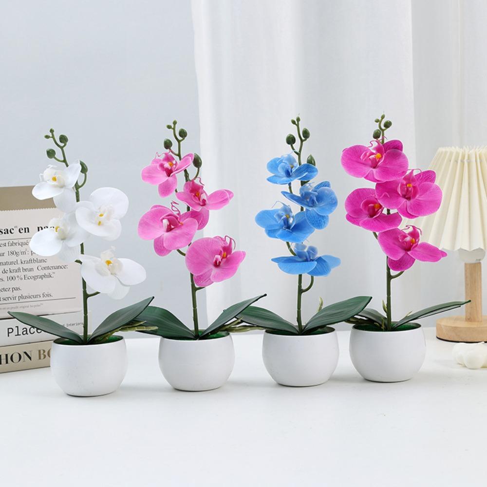 Soft Rubber Simulation Butterfly Orchid Bonsai 4-Heads Phalaenopsis Bonsai  Home Supply