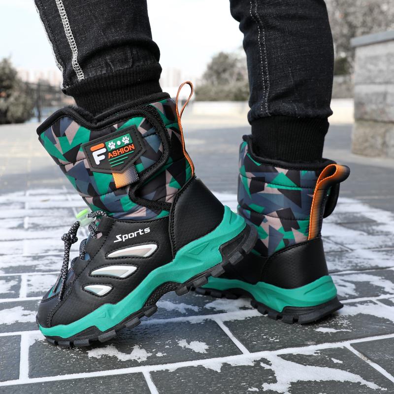 Детская зимняя плюшевая теплая спортивная обувь с высоким берцем из хлопка — фото 6