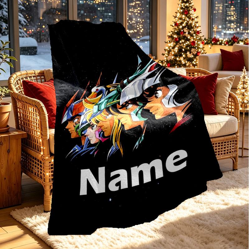 Custom Name Personalized Saint Seiya Print Blanket, Home Decor, Bedroom, Sofa, Camping, Couch, Gifts for Birthday Christmas