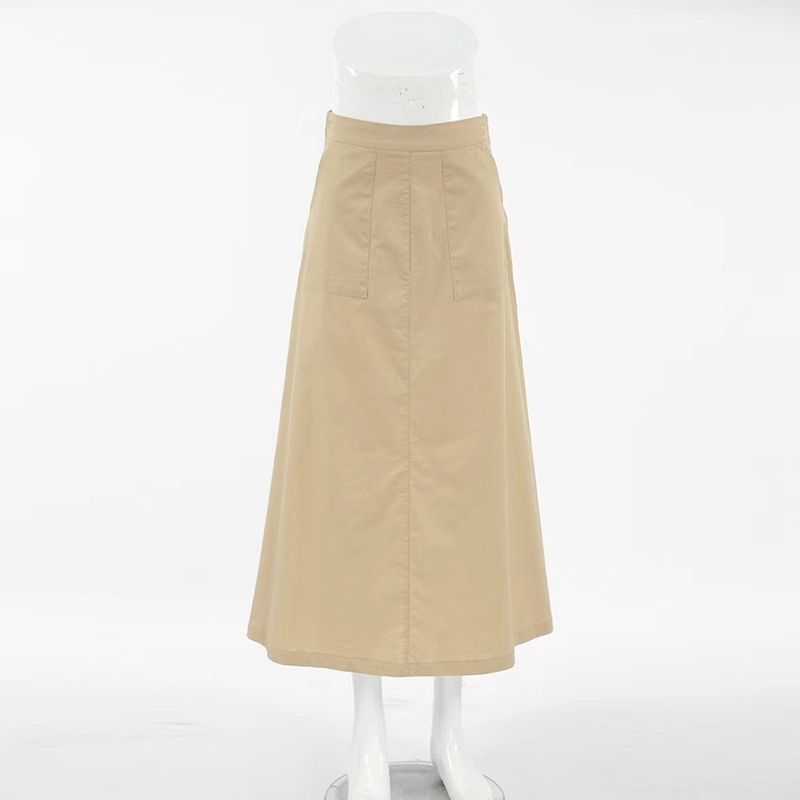 

Fashion New Arrival Fashion Long Skirt a Swing High Waist Skirt Solid Color High Waisted Skirt Khaki L
