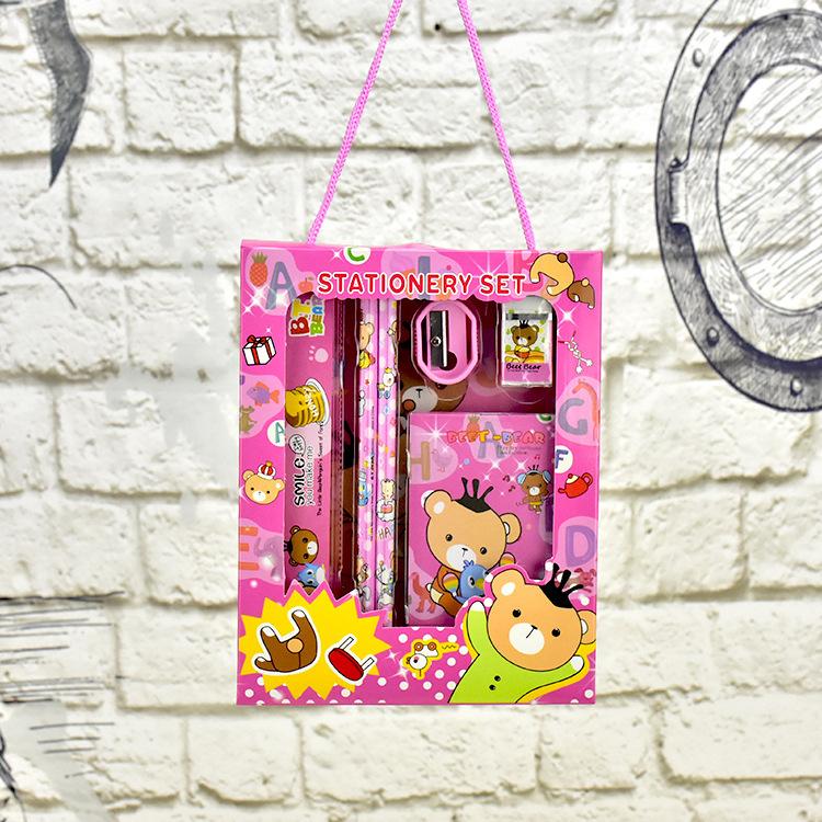 

6 шт. школьные канцелярские принадлежности школьные принадлежности включают 2 карандаша ластик точилка для карандашей линейка милый блокнот подарки для детей розовый