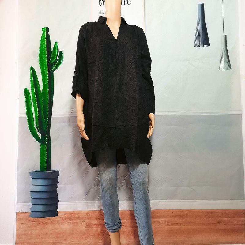 Export Export Tail Goods V Neck Pullover Long Sleeves Mid Length Long Length Shirt Cocoon Shaped Wide Version Slim Fit Slimming Dress Spring & Fall
