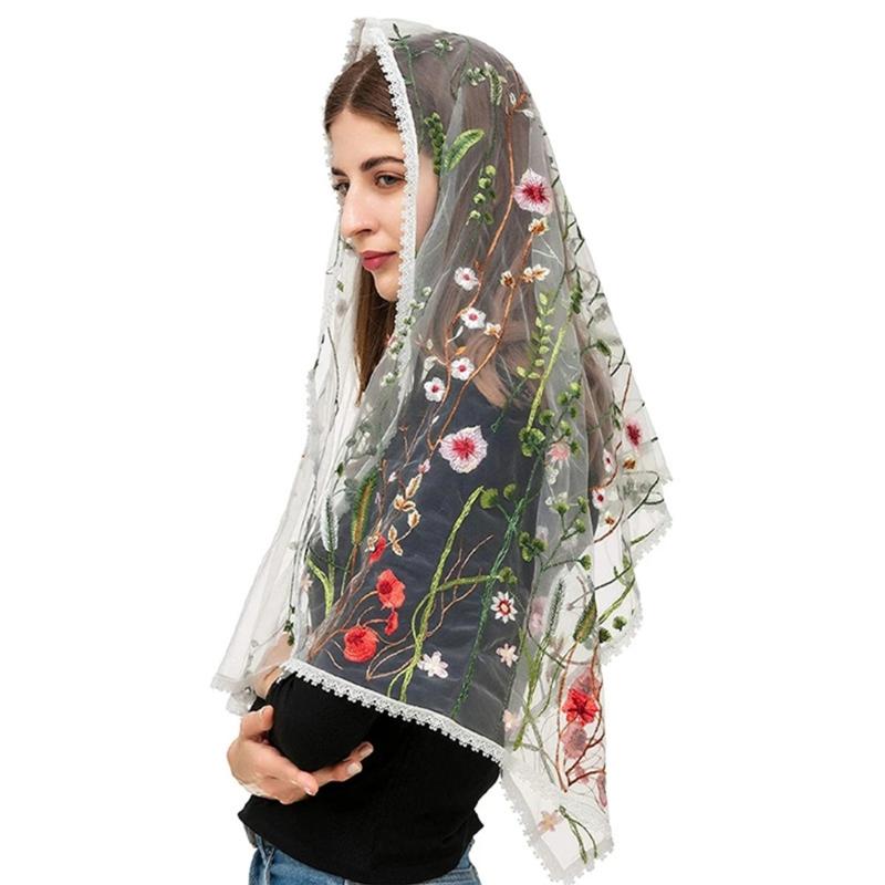 Floral sheer Shawl Embroidered Floral Shawl Headscarf Tudung Hijab Headcovering Scarf Church Shawl Wraps For Women
