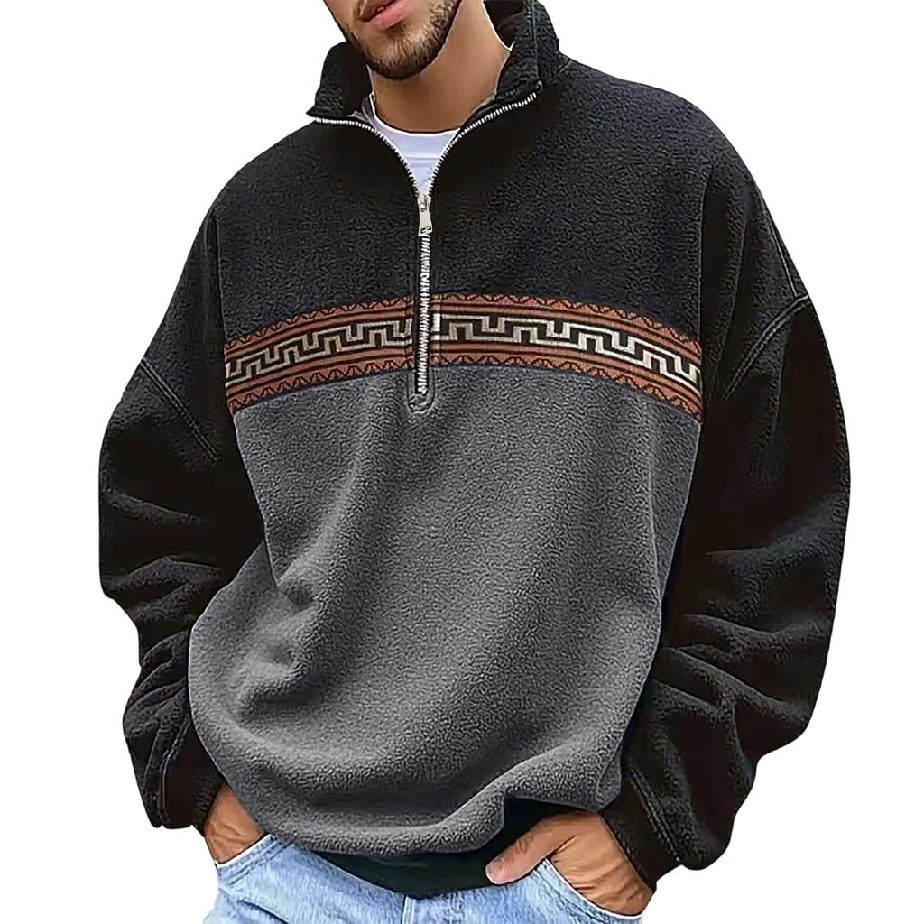 Felpa Casual da Uomo per Esterno con Zip a Metà e Design a Pannelli, Manica Lunga