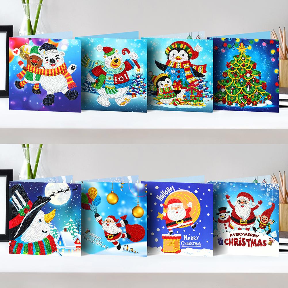8pcs 5D DIY Diamond Painting Greeting Card Special-shaped Birthday Festival Card Santa Claus Xmas Postcards Craft Gift Christmas