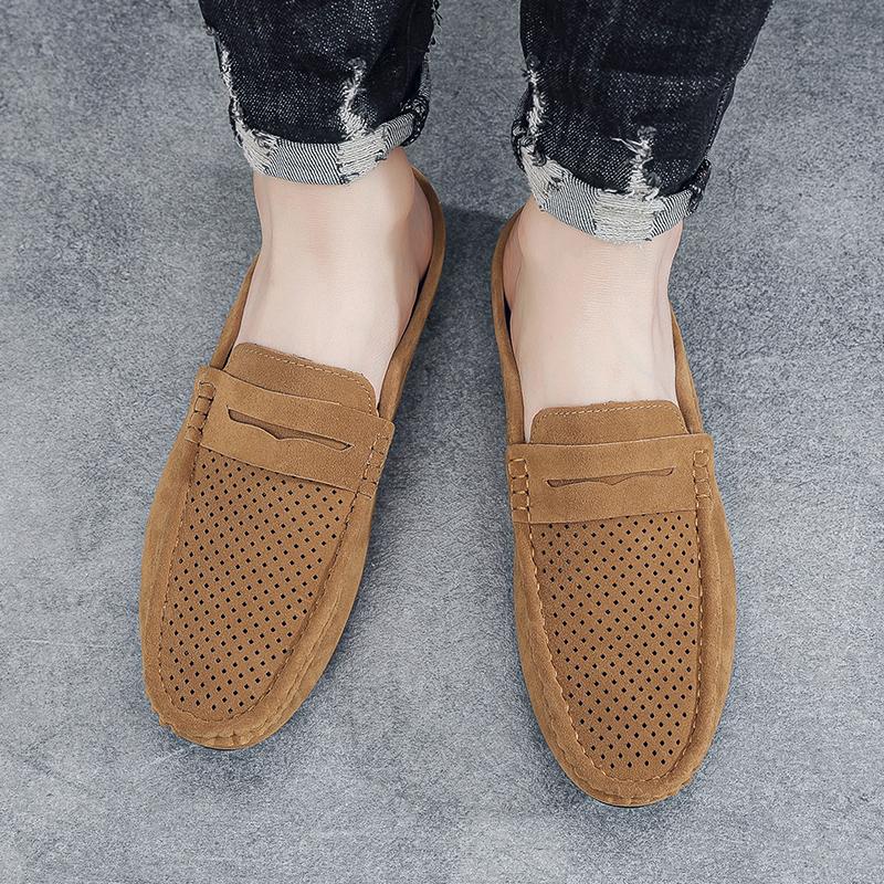 Summer Men Casual Shoes Leather Moccasins Breathable Slip On Boat Shoes Italian Luxury Brand Mens Driving Loafers Brown Blue