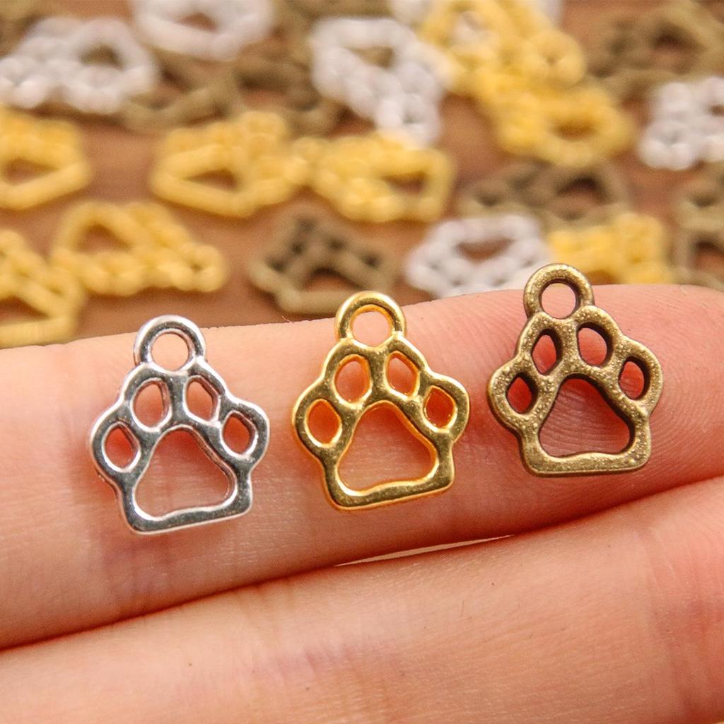 3 Colors 11x13mm Alloy Double-Sided Hollow Dog Paw Charms for DIY Jewelry