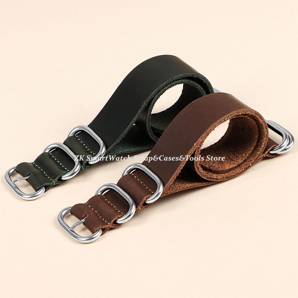 Vintage Leather Watch Bands 18mm 20mm 22mm Brown Handmade Cowhide Watch Straps with Ring Buckle for Men Women Watch Accessories