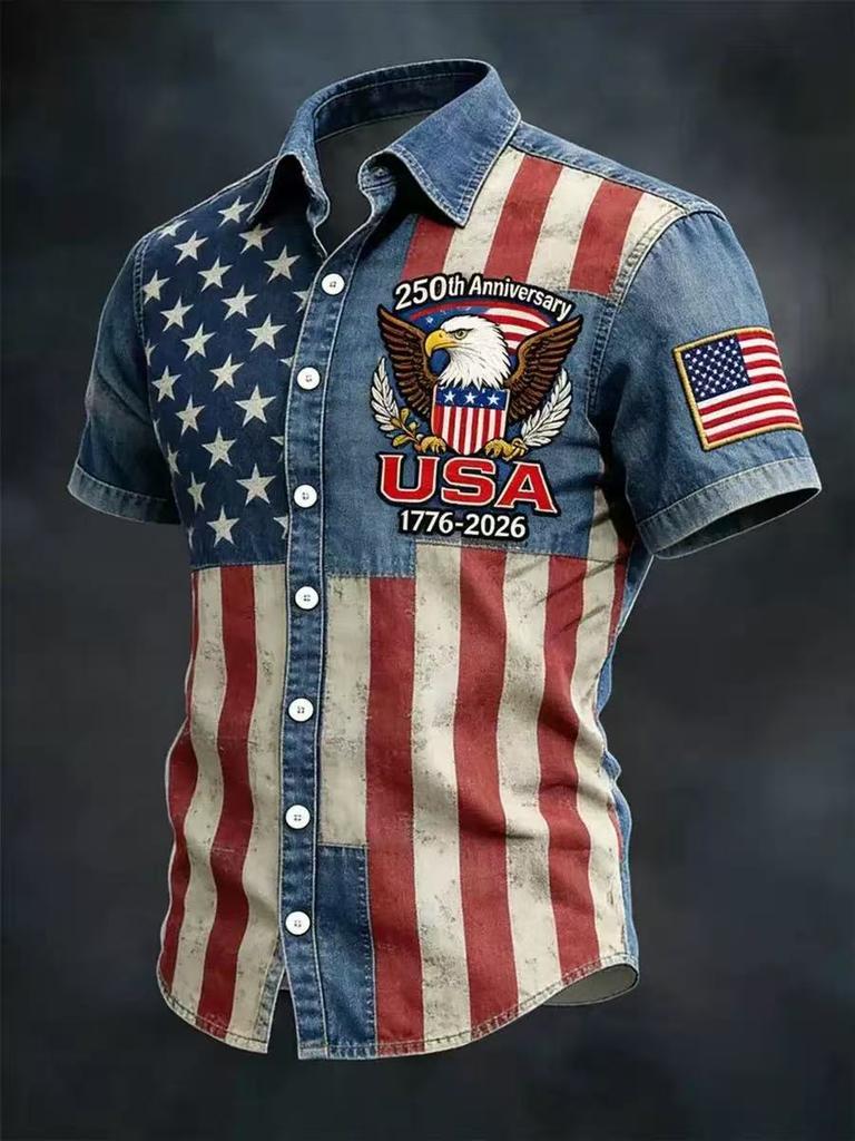 2026 New Men's American Flag 3D Printed Polo Shirt Summer Casual Short Sleeve Lapel Trend Sports