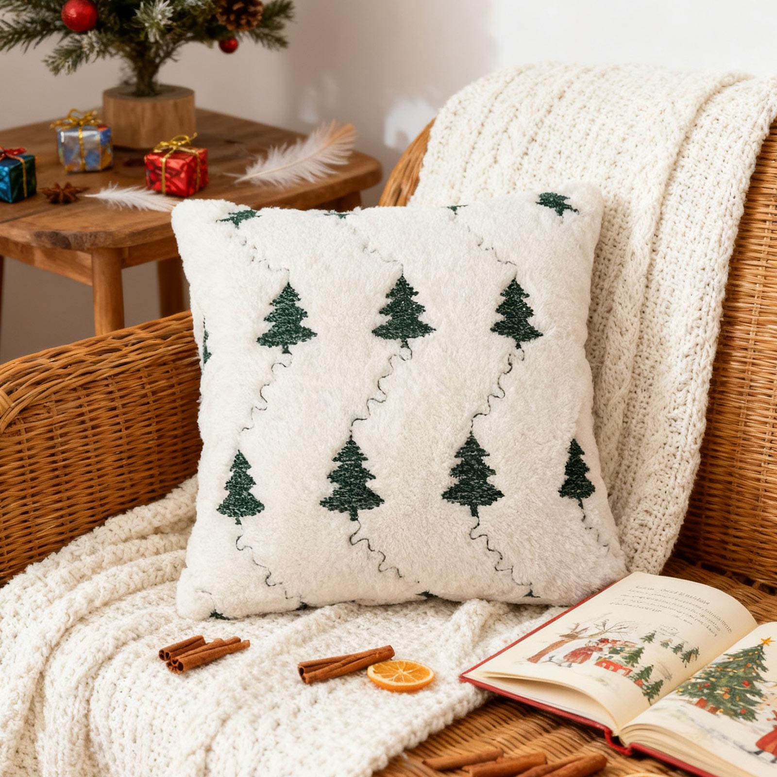 

Рождественские огни Вышитая наволочка Американский ретро Гостиная Диванная подушка Подушка Рождественская атмосфера Украшение дома One Size белый