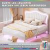 Children's Upholstered Bed 140 x 200 cm, White Crown Double Bed Frame made of PU Leather with LED Lights, Slat Frame, Backrest (Mattress not included)