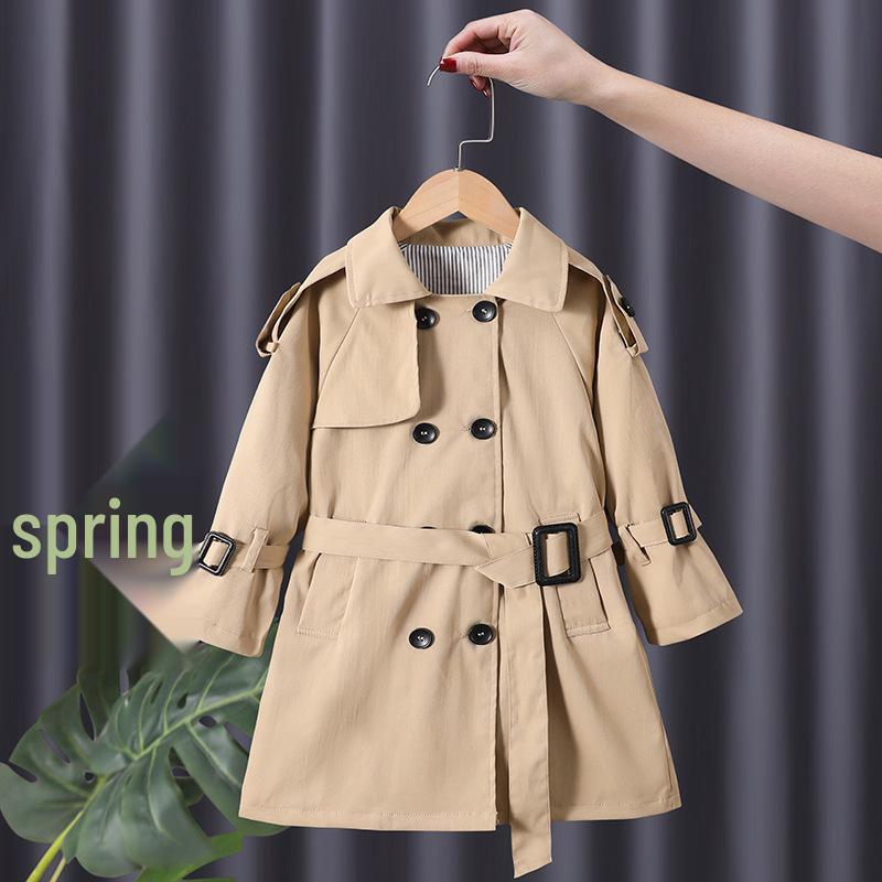 

Осеннее пальто-тренч средней длины для девочек 2025 года, однотонное, с лацканами, подчеркивающее талию, в британском стиле 160cm