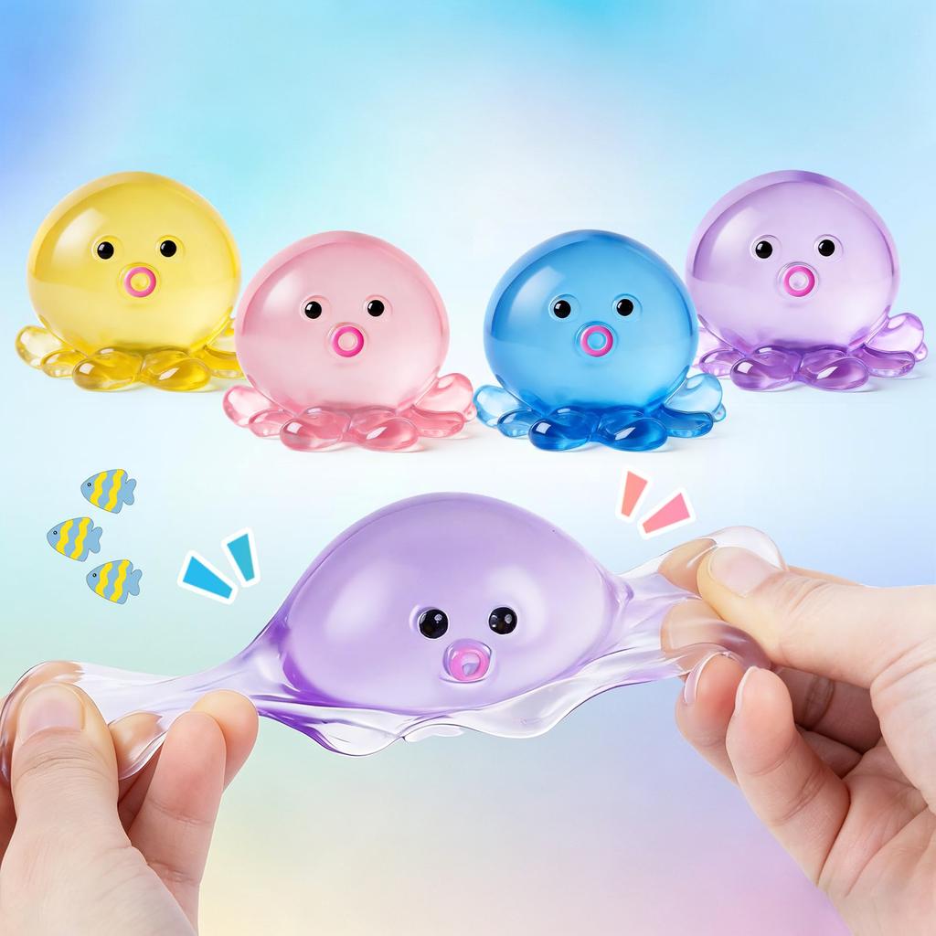 4 Pack Octopus Cute Squeeze Ball Set Fun Decompression Toy Soft and Relaxing Squeezing Toy Party Favors Classroom Prize Birthday