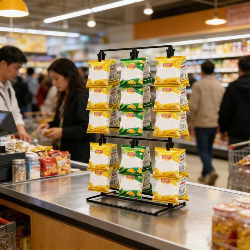 Metal Food Holder Rack With 48 Clamps 3 Layer Design Durable Carbon Steel Storage Unit For Retail Store Household Cooking Area Use