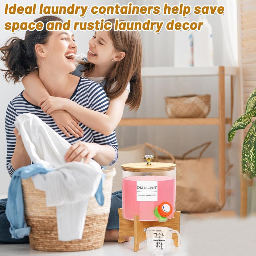 Laundry Detergent Dispenser Laundry Soap Dispenser with Stand Organization and Storage Box Faucets Acrylic Laundry Container