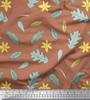 Soimoi Gray Japan Crepe Satin Fabric Leaf Floral Decor Fabric Printed Metre 42 Inch