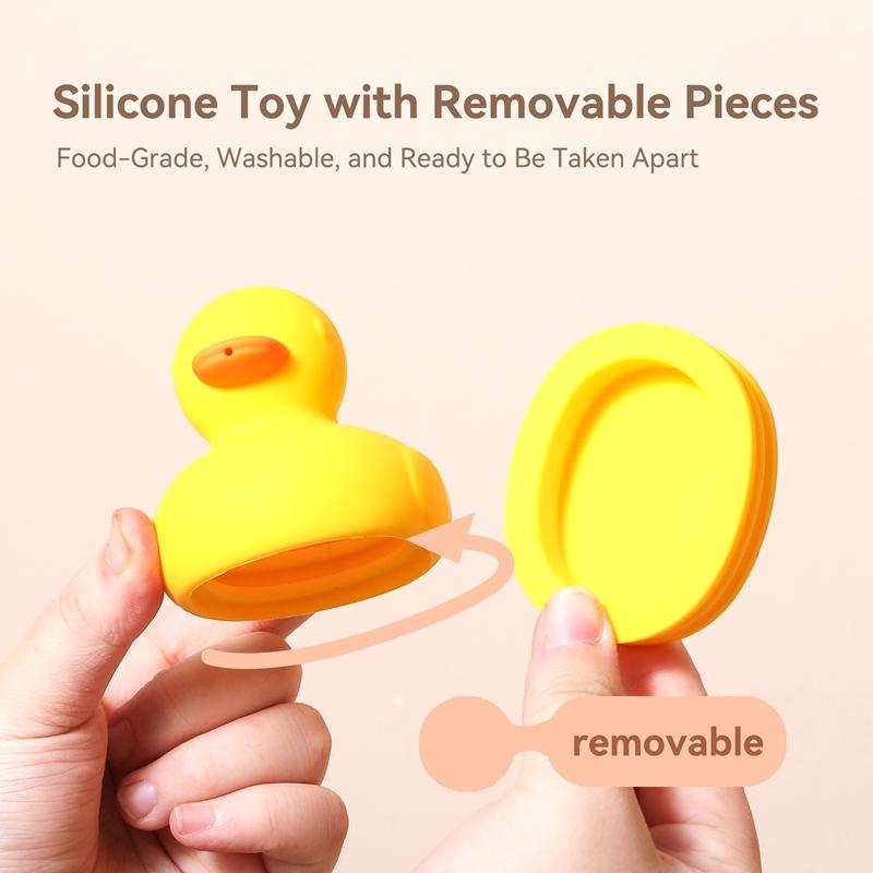 Topmix Unisex Kids Yellow Montessori Cute Duck Bath Toys Little Duck With Squeeze Sound Rattle Soft Rubber Water Toy Children Summer Bathroom Gift
