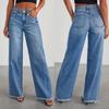 2023 Women's Loose Wide-Leg Patchwork Frayed Hem Jeans