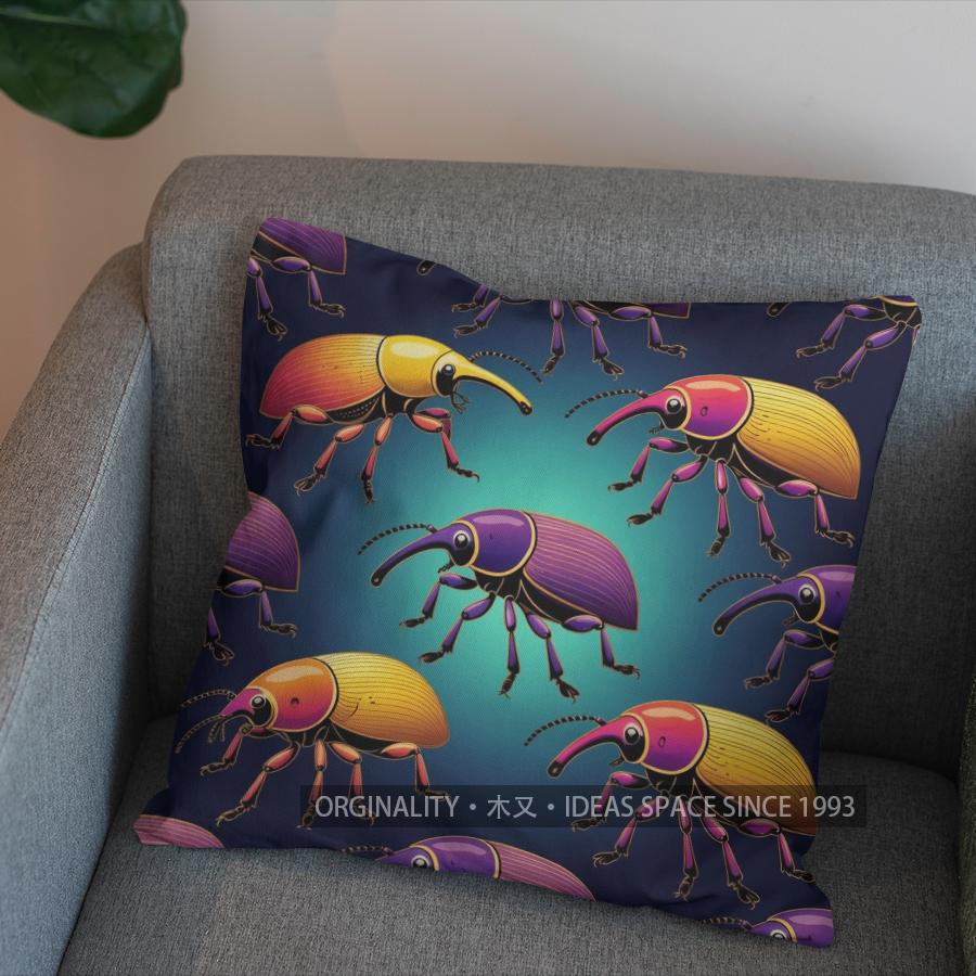 2D Colorful Beetle In Ornate Frame Throw Pillow Pattern Cushion Cover Suitable For Sofa Bedroom Car Pillow Cover