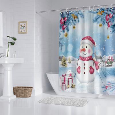 1 Stück Duschvorhang mit Weihnachtsmuster, Schneemann im Winter, wasserdicht, mit 12 Haken, für Badezimmerdusche, Heimgebrauch
