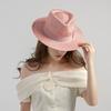 Natural grass woven wide brimmed jazz hat with bow and ribbon for sun protection and sunshade grass hat