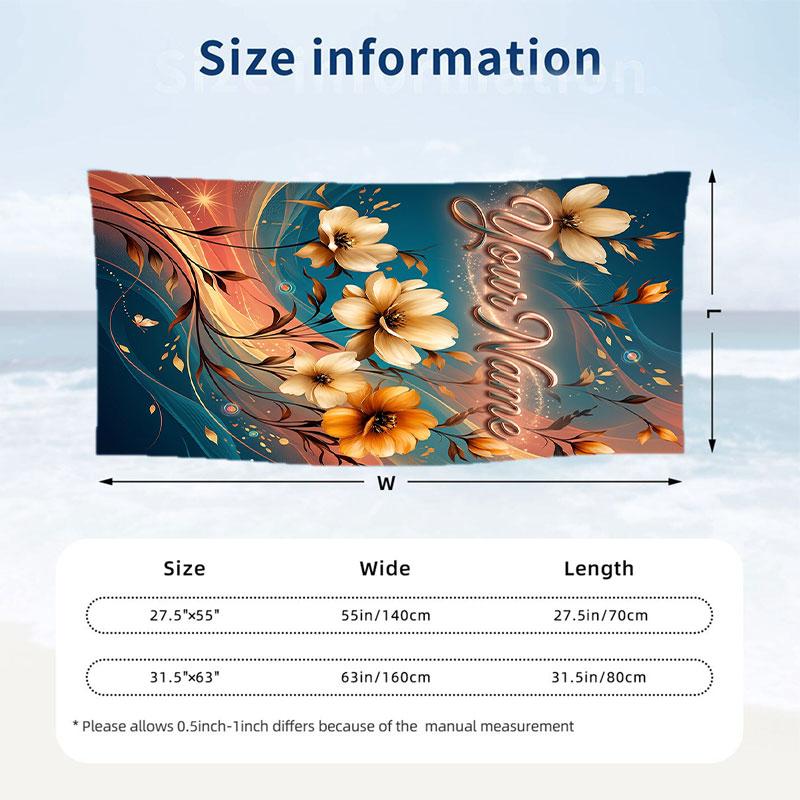 Floral Garden Theme Beach Towel Personalized Custom Name & Text Soft Quick Dry Beach Towel for Swimming Travel
