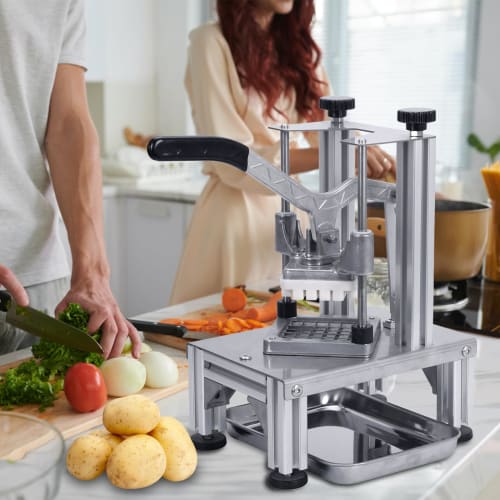 Rismanor Professional French Fry Cutter, 1/4" & 3/8" 6 Wedges, Core-to-Core Stainless Steel Blades, Potato Slicer, Fruit Chopper for Restaurant, Home,